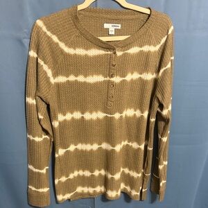 Sonoma Olive and Cream Tye Dye Striped waffle knit Henley size large